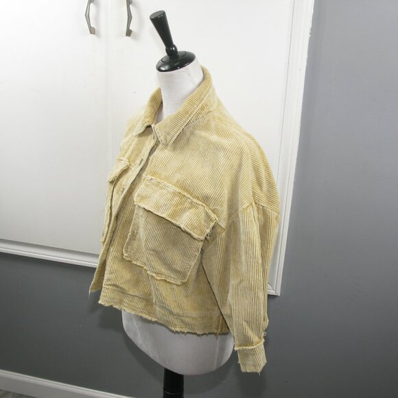 POL Light Tan Cropped Distressed Corduroy 3/4 Wide Sleeve Size Small - Picture 3 of 7